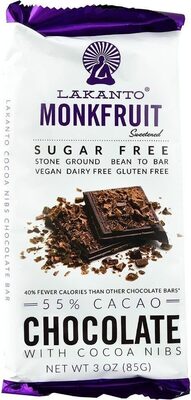 Chocolate 55% Cacao With Cacao Nibs Sugar-Free Monkfruit Sweetened, Chocolate