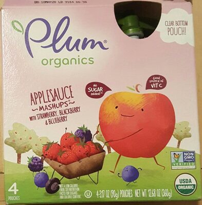 Plum Organics Applesauce Mashups Strawberry, Blackberry & Blueberry 3.17oz (Pack of 4)