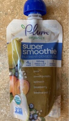 Plum Organics Super Smoothie Nutrient-Dense Blend - Pear, Sweet Potato, Spinach, Blueberry, Bean & Oat - 4 oz Pouch