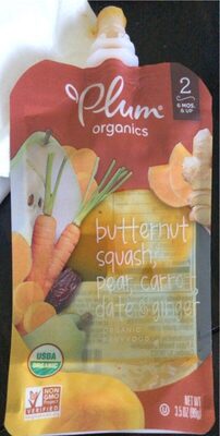 Plum Organics Stage 2 Org Btrnt Squash,Pear,Crrt,Date,Gingr 3.5oz Pch