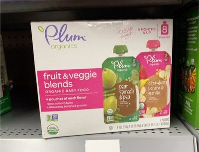 Plum Organics Stage 2 Org Pear, Spinch, Pea/Straw, Banna, Grnola 8-Pk