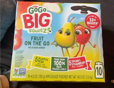Gogo Big Squeez Fruit On The Go, 4.2 Oz, 10 Count, Strawberry; Pear