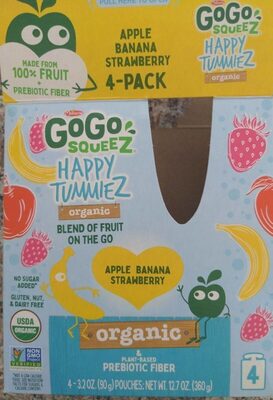 Happy Tummiez Organic Blend Fruit On The Go, Apple; Banana; Strawberry