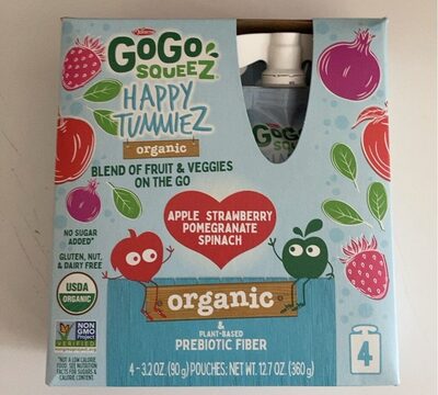 Happy Tummiez Organic Blend Fruit & Veggies On The Go, Apple; Strawberry; Pomegranate; Spinach