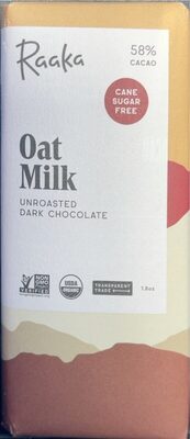 Oat Milk Unroasted 58% Cacao Dark Chocolate, Oat Milk