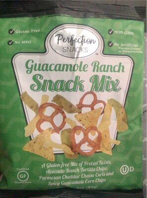 Guacamole Ranch Snack Mix Of Pretzel Twists, Avocado Ranch Tortilla Chips, Parmesan Cheddar Cheese Curls And Spicy Guacamole Corn Chips, Guacamole Ranch