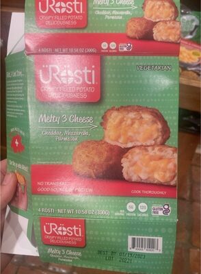 Melty 3 Cheese Cheddar, Mozzarella, Parmesan Crispy Filled Potato Rosti, Melty 3 Cheese