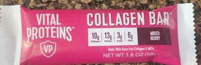 Collagen 10 G, Protein 13 G, Sugar 3 G, Fiber 6 G Bar, Mixed Berry, Mixed Berry