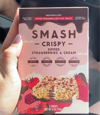 Strawberries & Cream Smash Crispy Dipped Marshmallow Rice Treats, Strawberries & Cream