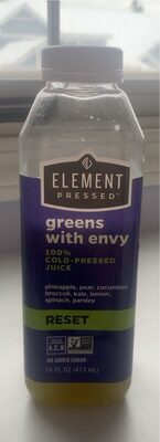 Greens With Envy Cold-Pressed Juice, Pineapple, Pear, Cucumber, Broccoli, Kale, Lemon, Spinach, Parsley