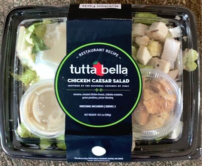 Chicken Caesar Roasted Chicken Breast, Romaine, Ciabatta Croutons, Shaved Parmigiano, Caser Dressing (Eggs, Anchovies, Garlic, Salt, Pepper, Dry Mustard, Lemon Juice, Olive Oil Blend, Worcestershire, Grana Padano) Salad, Chicken