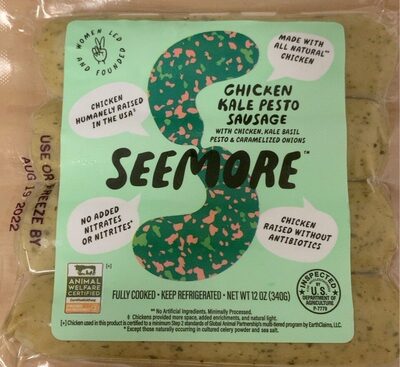 Chicken Kale Pesto Sausage With Chicken, Kale Basil Pesto & Caramelized Onions, Chicken Kale Pesto Sausage