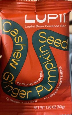 Cashew Ginger Pumpkin Seed Lupini Bean Powered Bar, Cashew; Ginger; Pumpkin