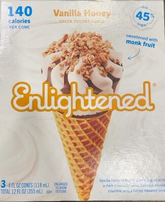 Vanilla Honey Vanilla Flavored Frozen Greek Yogurt With A Dark Chocolate Swirl, Oatmeal Cookie Crumble, And A Honey Flavored Core Greek Yogurt Cones, Vanilla Honey