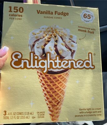Vanilla Fudge Light Ice Cream With A Fudge Swirl And Peanuts In A Crunchy Cone Sundae Cones, Vanilla Fudge