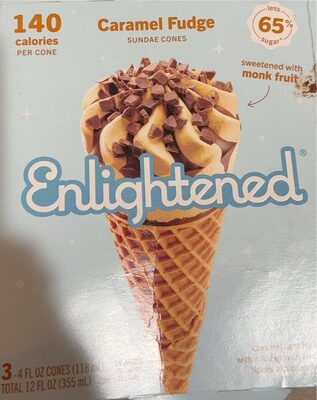 Caramel Fudge Caramel Light Ice Cream With A Fudge Swirl And Fudge Flakes In A Crunchy Cone Sundae Cones, Caramel Fudge