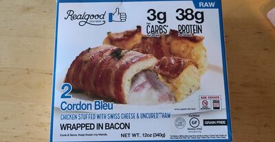Cordon Bleu Chicken Stuffed With Swiss Cheese & Uncured Ham Wrapped In Bacon, Cordon Bleu