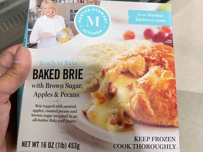 Baked Brie Brie Topped With Sauteed Apples, Roasted Pecans And Brown Sugar Wrapped In An All-Butter Flaky Puff Pastry With Brown Sugar, Apples & Pecans, Brown Sugar, Apples & Pecans