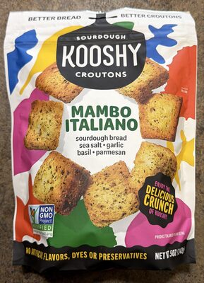 Mambo Italiano Sourdough Bread, Sea Salt, Garlic, Basil, Parmesan Croutons, Sea Salt; Garlic; Basil; Parmesan