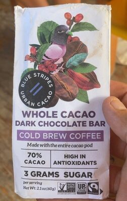 Cold Brew Coffee 70% Cacao Whole Cacao Dark Chocolate Bar, Cold Brew Coffee