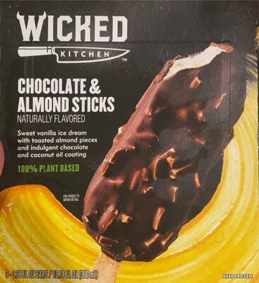 Chocolate & Almond Flavored Sweet Vanilla Ice Dream With Toasted Almond Pieces And Indulgent Chocolate And Coconut Oil Coating Sticks, Chocolate & Almond