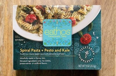 Spiral Pasta + Pesto And Kale Fusilli In A Creamy Pesto Sauce With Tomatoes And Kale, Spiral Pasta + Pesto And Kale