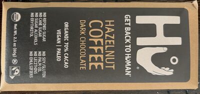 Hazelnut Coffee Organic 70% Cacao Dark Chocolate, Hazelnut Coffee