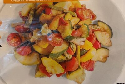 Plant Based Butter Balsamic Glazed Vegetables Blend Of Green & Yellow Zucchini, Red Peppers, Cherry Tomatoes And Asparagus In A Balsamic Glaze, Plant Based Butter Balsamic Glazed Vegetables