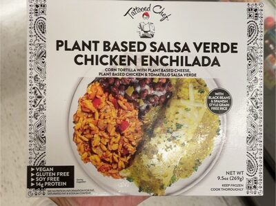 Plant Based Salsa Verde Chicken Enchilada Corn Tortilla Filled With Plant Based Cheese, Plant Based Chicken And Tomatillo Salsa Verde, Plant Based Salsa Verde Chicken Enchilada