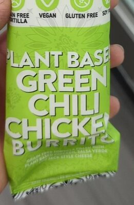 Plant Based Green Chili Chicken Grain Free Tortilla Filled With Plant Based Chicken, Salsa Verde And Jack Style Cheese Burrito, Plant Based Green Chili Chicken