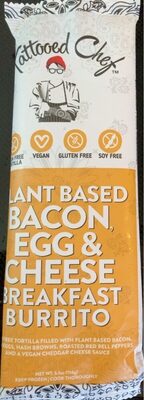 Bacon, Egg & Cheese Breakfast Grain Free Tortilla Filled With Plant Based Bacon, Vegan Eggs, Hash Browns, Roasted Red Bell Peppers And A Vegan Cheddar Cheese Sauce Plant Based Burrito, Bacon, Egg & Cheese Breakfast