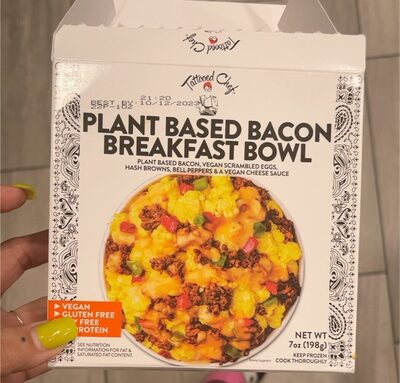 Plant Based Bacon Breakfast Plant Based Bacon, Vegan Scrambled Eggs, Hash Browns, Bell Peppers & A Vegan Cheese Sauce Bowl, Plant Based Bacon Breakfast