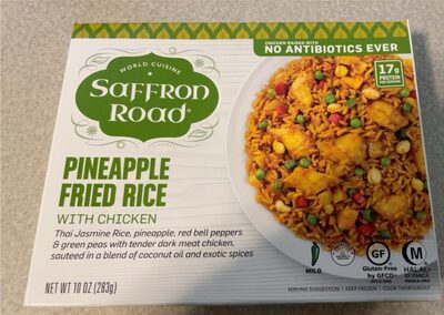 Mild Pineapple Fried Rice With Chicken Thai Jasmine Rice, Pineapple, Red Bell Peepers & Green Peas With Tender Dark Meat Chicken, Sauteed In A Blend Of Coconut Oil And Exotic Spices, Chicken