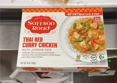 Thai Red Curry Chicken With Jasmine Rice Authentic Thai Red Curry Swirled With Coconut Milk, Red Bell Peppers, Green Beans And White Meat Chicken., Thai Red Curry Chicken