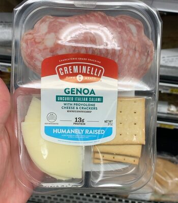 Genoa Uncured Italian Salami With Provolone Cheese & Crackers Charcuterie-Grade Snacking, Genoa With Provolone Cheese & Crackers