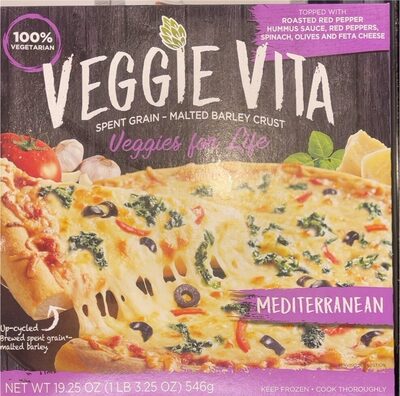 Mediterranean Topped With Roasted Red Pepper Hummus Sauce, Red Peppers, Spinach, Olives And Feta Cheese Re-Grained Malted Barley Crust Pizza, Mediterranean