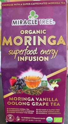 Organic Moringa Vanilla Oolong Grape Superfood Energy Infusion Energy Pyramid Tea Bags, Moringa Vanilla Oolong Grape