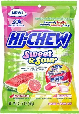 Sweet & Sour Mix Flavored Fruit Chews, Watermelon, Lemon, Grapefruit