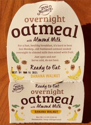 Banana Walnut Overnight Oatmeal With Almond Milk, Banana Walnut, Almond Milk