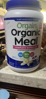 Organic Meal Plant-Based Protein 20G On-The-Go Prebiotic + Fiber 6G Protein Shake Powder, Vanilla Bean, Vanilla Bean