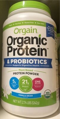 Organic Protein + Probiotics Plant Protein 21G Protein Powder, Vanilla Bean, Vanilla Bean