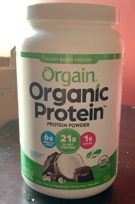 Organic Plant-Based Protein 21G, Sugar 1G, Prebiotic + Fiber 6G Protein Powder,Chocolate Coconut, Chocolate Coconut