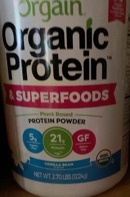 Organic Plant-Based Protein 21G + 50 Superfoods, Sugar 1G, Prebiotic + Fiber 5G Protein Powder, Vanilla Bean, Vanilla Bean
