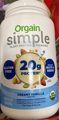 Organic Simple Plant Protein 20 G Nuts & Seeds Protein Powder, Creamy Vanilla, Creamy Vanilla