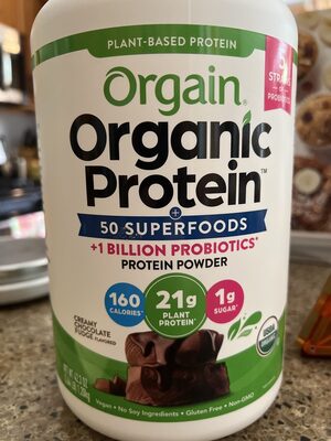Organic Plant-Based Protein 21 G, Prebiotic Fiber 9 G Protein Powder, Creamy Chocolate, Creamy Chocolate