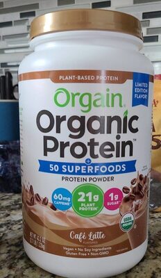 Organic Plant-Based Protein 21G, Sugar 1G, Caffine 60Mg + 50 Superfoods Protein Powder, Cafe Latte, Cafe Latte