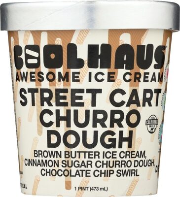 Street Cart Churro Dough Brown Butter Ice Cream With Cinnamon Sugar Dough & A Chocolate Flake Swirl, Street Cart Churro Dough