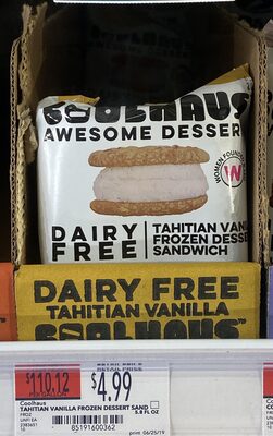 Tahitian Vanilla Bean Frozen Dessert With Chocolate Chip Cookies, Tahitian Vanilla Frozen Dessert Sandwich