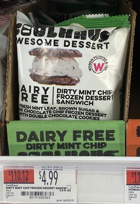 Fresh Mint Leaf, Brown Sugar & Dark Chocolate Chip Frozen Dessert With Double Chocolate Cookies Sandwich, Dirty Mint Chip