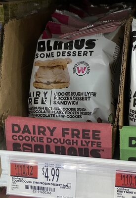 Cookie Dough Lyfe Batter, Cook Dough Pieces & Chocolate Flake Dairy Free Frozen Dessert With Chocolate Chip Cookies, Cookie Dough Lyfe Frozen Dessert Sandwich